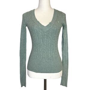 Vintage American Eagle Womens Y2K Cable Knit Sweater Size XS Green Preppy